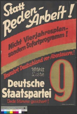 Wahlplakat der Deutschen Staatspartei (DStP) zur Reichstagswahl am 5. März 1933
