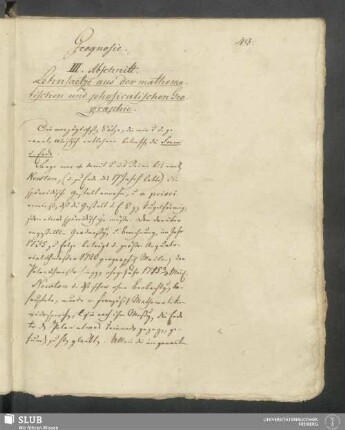 III. Abschnitt. Lehnsaetze aus der mathematischen und physicalischen Geographie