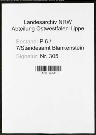 Sterberegister Standesamt Blankenstein/Ruhr
