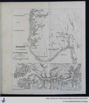 Karte vom südlichen Norwegen und von einem Teil des Sognefjords.