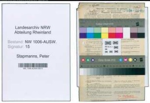 Entnazifizierung Peter Stapmanns , geb. 27.09.1889 (Reg.Inspektor)