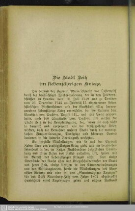 Die Stadt Zeitz im siebenjährigen Kriege
