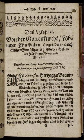 Das I. Capitel. Von der Gottesfurcht/ Löblichen Christlichen Tugenden ...