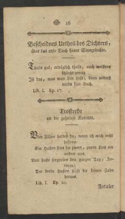 Trostrede an die zahnlose Korinne