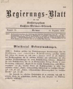 112. Ministerial-Bekanntmachung, betreffend Einführung einer einheitlichen Rechtschreibung
