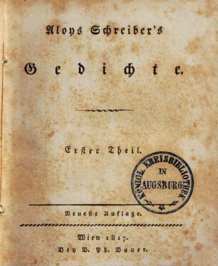 Aloys Schreiber's Gedichte, 1.