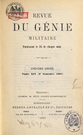 Revue du génie militaire. 14 = A. 11,2. 1897
