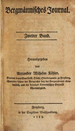 Bergmännisches Journal. 1788, 2 = [1]
