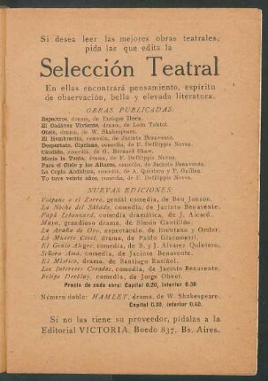Obras publicadas [y] Nuevas ediciones [y varias publicidades]