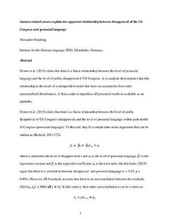 Autocorrelated errors explain the apparent relationship between disapproval of the US Congress and prosocial language