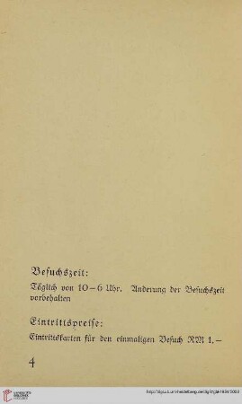 Besuchszeiten / Eintrittspreise