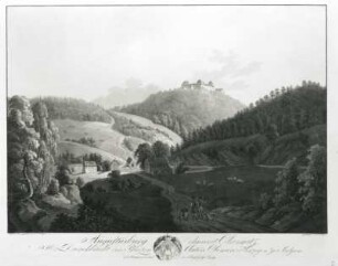 Wizani, Johann Friedrich: Augustusburg ohnweit von Chemnitz. Um 1800. Radierung, koloriert, Umrißradierung; 43,7 x 54,5 cm. Dresden: Kupferstich-Kabinett A 130370 in Sax. top. IX 1/55