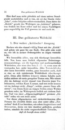 III. Das geläuterte Weltbild