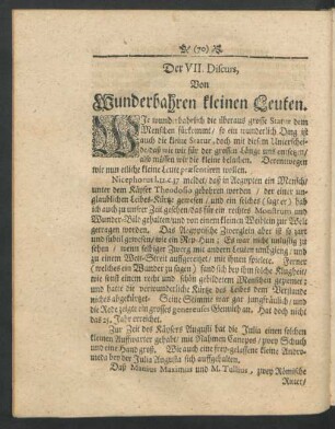 Der VII. Discurs. Von Wunderbahren kleinen Leuten.