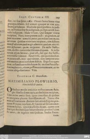 Epistola C. Bruxellam. Maximiliano Plowierio, Viro Nobili & Amico.