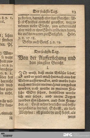 Der sechste Tag. Von der Aufferstehung und dem jüngsten Gericht.