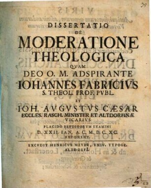 Dissertatio De Moderatione Theologica