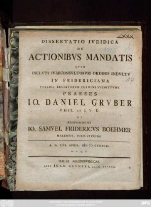 Dissertatio Ivridica De Actionibvs Mandatis