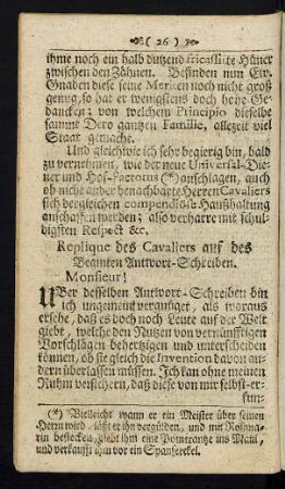 Replique des Cavaliers auf des Beamten Antwort-Schreiben.