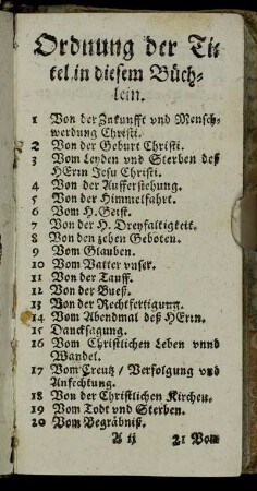 Ordnung der Titel in diesem Büchlein.
