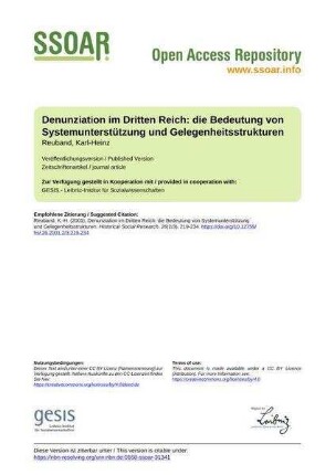 Denunziation im Dritten Reich: die Bedeutung von Systemunterstützung und Gelegenheitsstrukturen