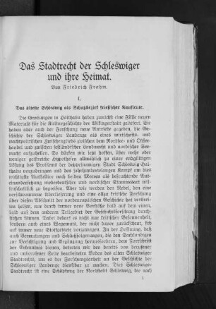 Das Stadtrecht der Schleswiger und ihre Heimat.