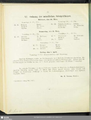 VI. Ordnung der mündlichen Osterprüfungen