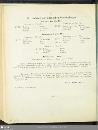 VI. Ordnung der mündlichen Osterprüfungen