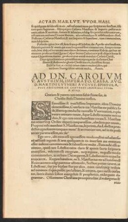 Ad Dn. Carolum V. ... D. Martini Lutheri August. Epistola ...