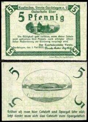 Kaufmännischer Verein Gardelegen, Notgeld 5 Pfennig (Serienschein)