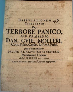 Dispvtationem Circvlarem De Terrore Panico