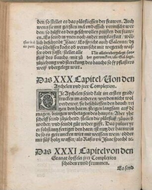Das XXX Capitel/ Von den Aychelen vnd irer Complexion.