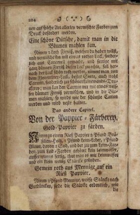 Das andere Capitel. Von der Pappier-Färberey.