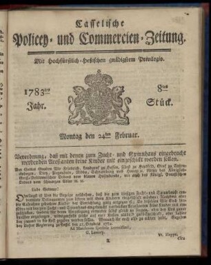 8tes Stueck, Montag den 24ten Februar. 1783