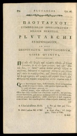 Plutarchi Symposiacon, Id Est Convivalium Disputationum, Liber Quintus