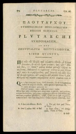 Plutarchi Symposiacon, Id Est Convivalium Disputationum, Liber Quintus