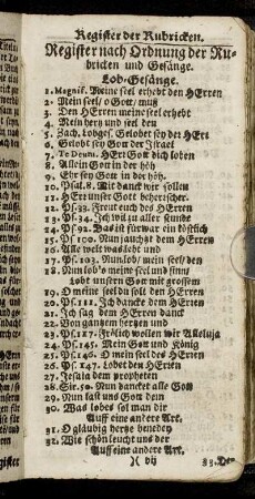 Register nach Ordnung der Rubricken und Gesänge.