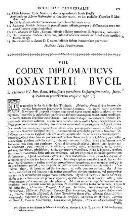 VIII. Codex diplomaticus Monasterii Buch.