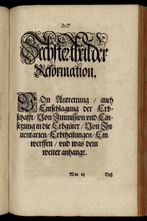 Sechster Theil der Reformation. Von Antrettung/ auch Entschlagung der Erbschafft [...]
