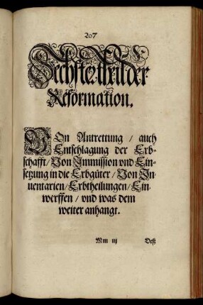 Sechster Theil der Reformation. Von Antrettung/ auch Entschlagung der Erbschafft [...]