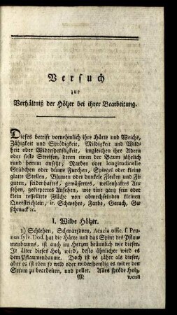 Versuch zur Verhältniß der Hölzer bei ihrer Bearbeitung.