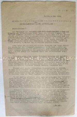 Hektografiertes Rundschreiben der Republikanischen Partei an ihre Mitglieder nach der Reichstagswahl 1924