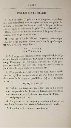 Exercices sur la parabole.