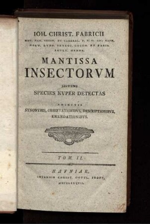 T. 2: Mantissa insectorum. T. 2