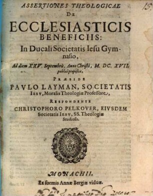 Assertiones theologicae de ecclesiasticis beneficiis