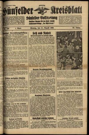 Erste Ausgabe vom Montag, den 21. August 1939.