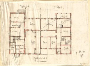 Fischer, Theodor; Nürnberg; Haus Adelsberger - Grundriss EG, Grundriss 1. OG