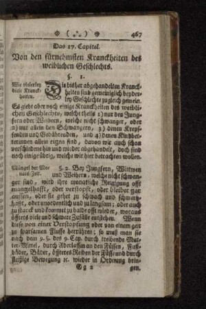 Das 17. Capitel. Von den fürnehmsten Kranckheiten des weiblichen Geschlechts.