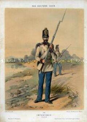Uniformdarstellung, Gemeine der Deutschen Infanterie, Österreich, 1848/1854. Tafel 136 aus: Gerasch: Das Oesterreichische Heer.