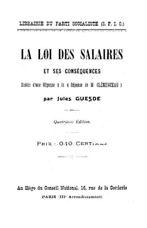 La loi des salaires et ses conséquences